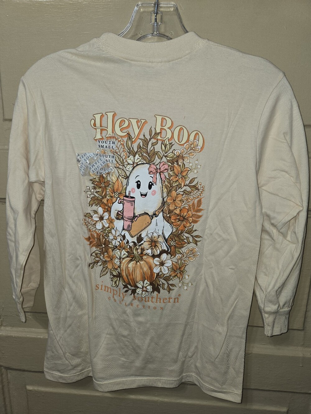 Simply Southern Hey Boo Pumpkin Ghost Long Sleeve Tshirt NWT Size: YS Kids